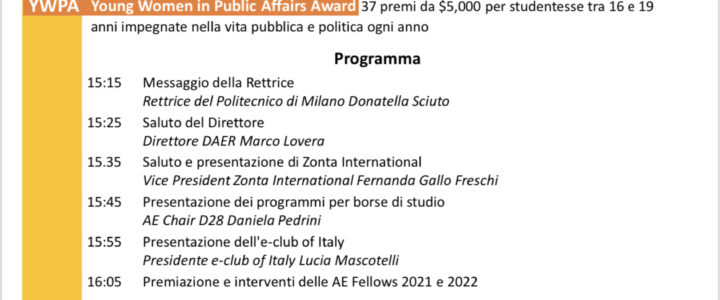 Amelia Earhart Day di Zonta International: premiamo 3 giovani milanesi, dottorande del Politecnico di Milano.
